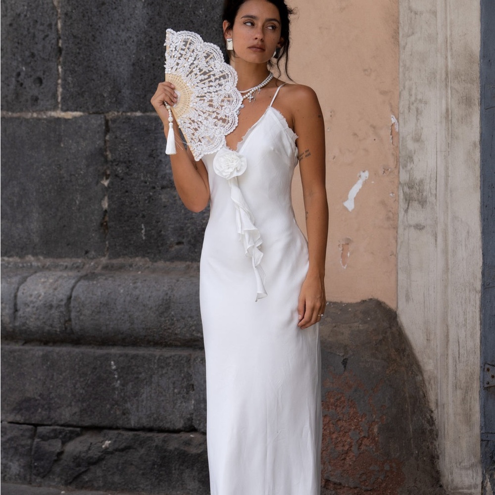 Prosecco White Rosette Frill Maxi Dress